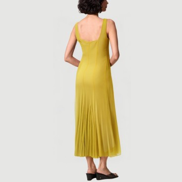 Yellow thin strapless collarless long dress