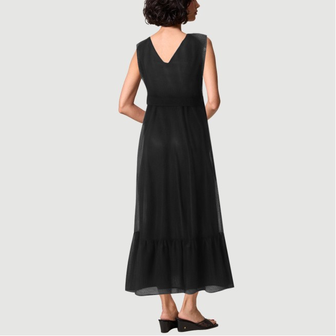 V-neck ruffle-front sleeveless maxi dress