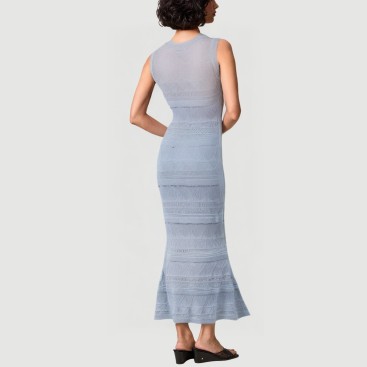Solid color hollow knitted mermaid maxi skirt