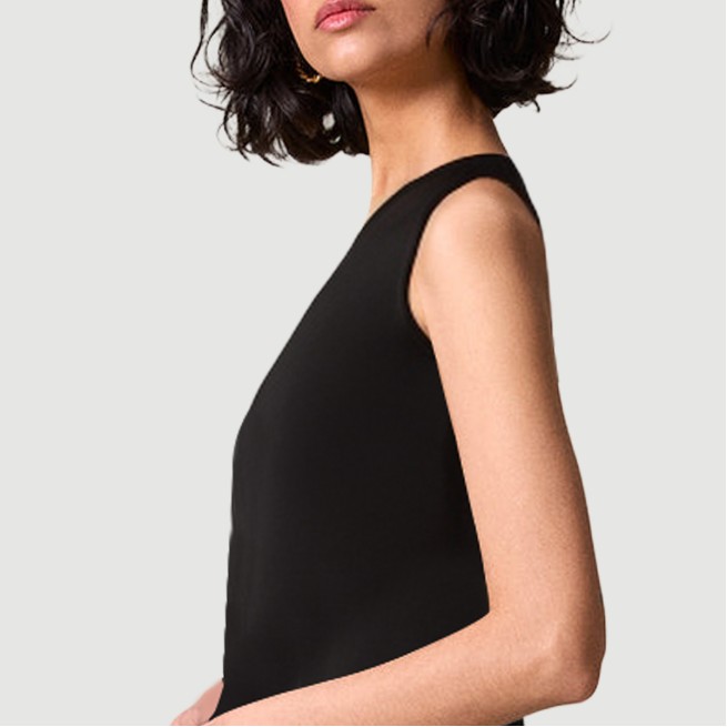 Spliced low-waist sleeveless pleated skirt