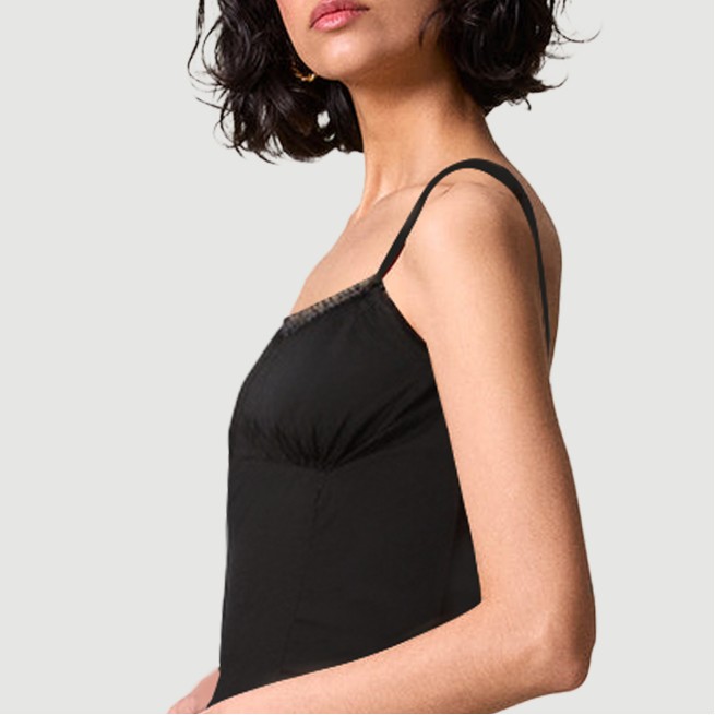 Black lace shoulder button skirt