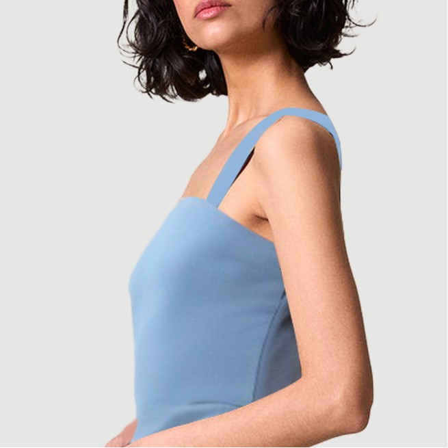Blue collarless spaghetti strap maxi dress