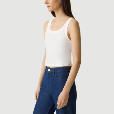 White slim-fit sleeveless cropped sports vest