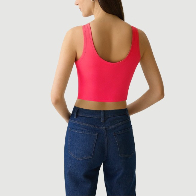 Rose Red Slim Sleeveless Cropped Sports Vest